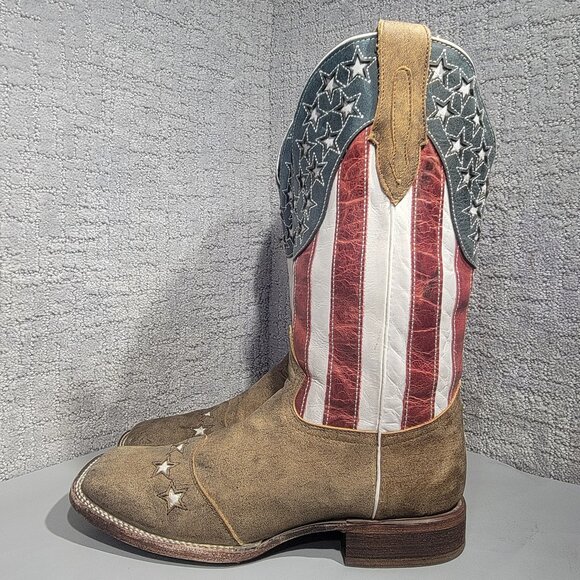 JB Dillon Men’s 9 D Distressed American Flag Patriotic Square Toe Cowboy Boots - Picture 1 of 9